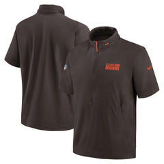 Cleveland Browns 2024 Sideline Coach Short Sleeve Half-Zip Hoodie Jacket Brown | Nike for Sale