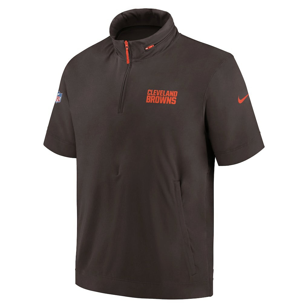 Cleveland Browns 2024 Sideline Coach Short Sleeve Half-Zip Hoodie Jacket Brown | Nike for Sale