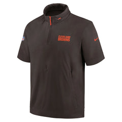 Cleveland Browns 2024 Sideline Coach Short Sleeve Half-Zip Hoodie Jacket Brown | Nike for Sale