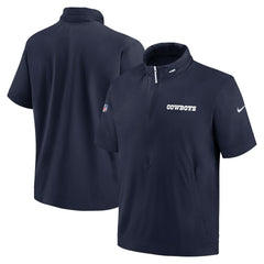 Dallas Cowboys 2024 Sideline Coach Short Sleeve Half-Zip Hoodie Jacket Navy | Nike for Sale