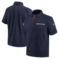 Denver Broncos 2024 Sideline Coach Short Sleeve Half-Zip Hoodie Jacket Navy | Nike for Sale