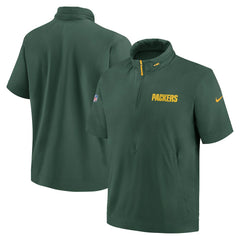 Green Bay Packers 2024 Sideline Coach Short Sleeve Half-Zip Hoodie Jacket Green | Nike for Sale