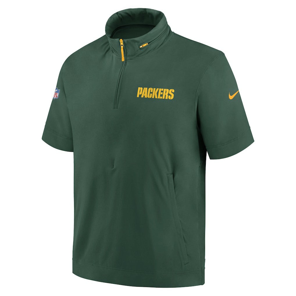 Green Bay Packers 2024 Sideline Coach Short Sleeve Half-Zip Hoodie Jacket Green | Nike for Sale