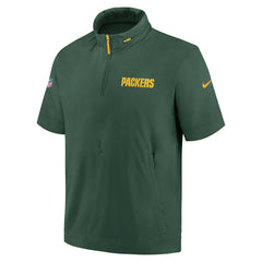 Green Bay Packers 2024 Sideline Coach Short Sleeve Half-Zip Hoodie Jacket Green | Nike for Sale
