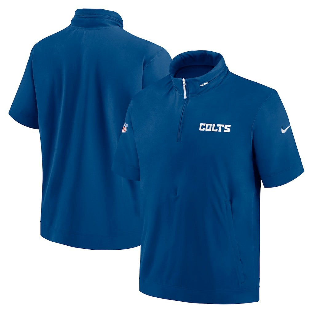 Indianapolis Colts 2024 Sideline Coach Short Sleeve Half-Zip Hoodie Jacket Royal | Nike for Sale