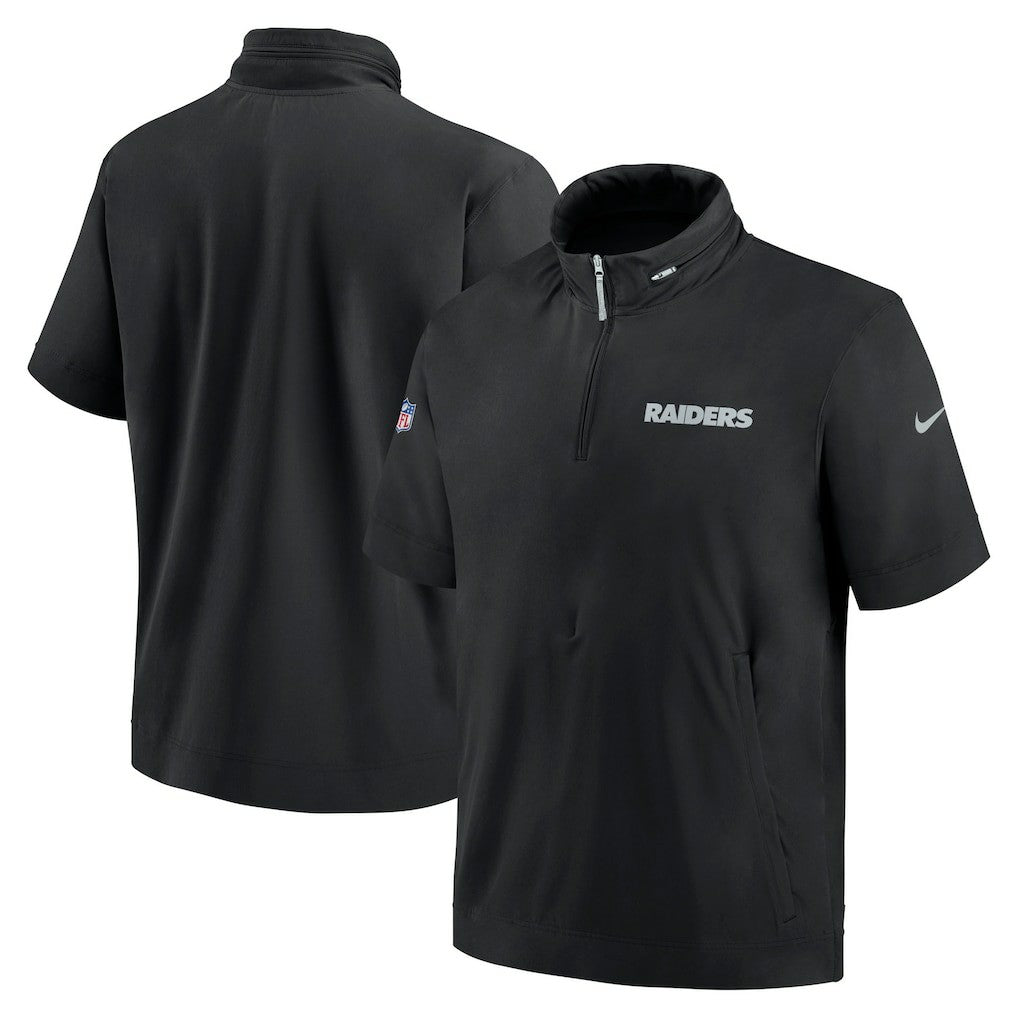 Las Vegas Raiders 2024 Sideline Coach Short Sleeve Half-Zip Hoodie Jacket Black | Nike for Sale