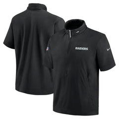 Las Vegas Raiders 2024 Sideline Coach Short Sleeve Half-Zip Hoodie Jacket Black | Nike for Sale