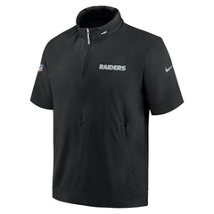Las Vegas Raiders 2024 Sideline Coach Short Sleeve Half-Zip Hoodie Jacket Black | Nike for Sale