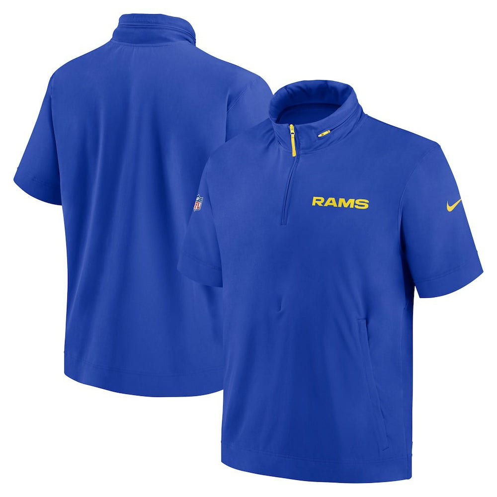 Los Angeles Rams 2024 Sideline Coach Short Sleeve Half-Zip Hoodie Jacket Royal | Nike for Sale