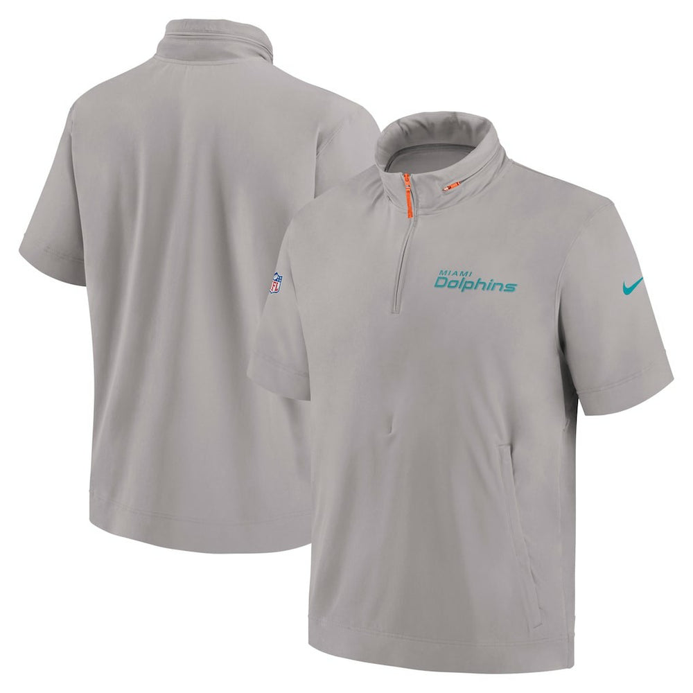 Miami Dolphins 2024 Sideline Coach Short Sleeve Half-Zip Hoodie Jacket Gray | Nike for Sale