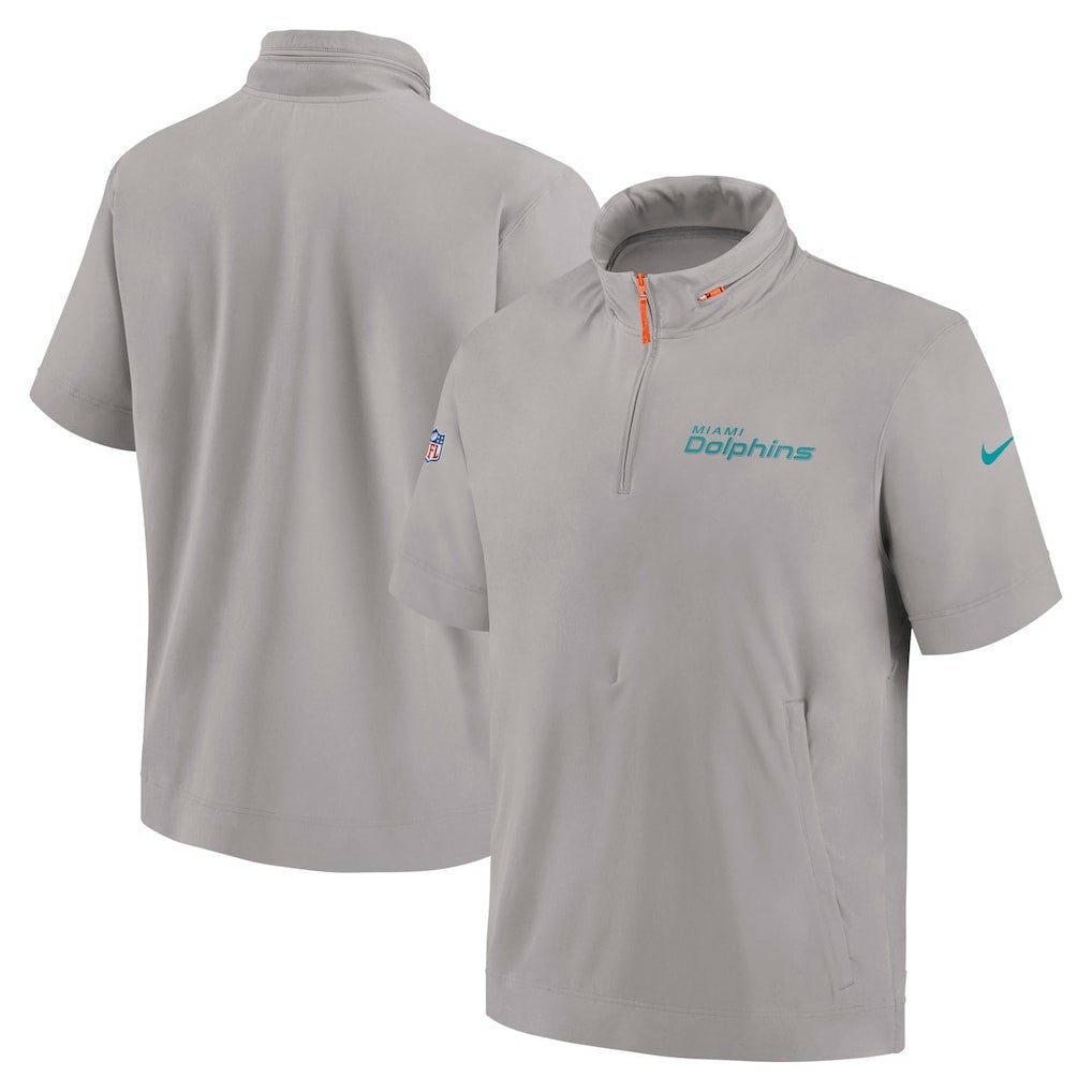 Miami Dolphins 2024 Sideline Coach Short Sleeve Half-Zip Hoodie Jacket Gray | Nike for Sale