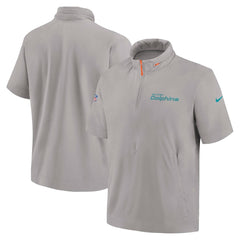 Miami Dolphins 2024 Sideline Coach Short Sleeve Half-Zip Hoodie Jacket Gray | Nike for Sale