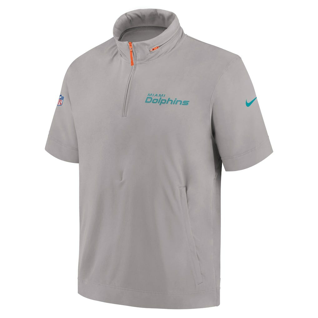Miami Dolphins 2024 Sideline Coach Short Sleeve Half-Zip Hoodie Jacket Gray | Nike for Sale