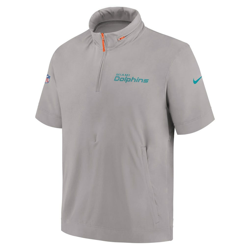 Miami Dolphins 2024 Sideline Coach Short Sleeve Half-Zip Hoodie Jacket Gray | Nike for Sale