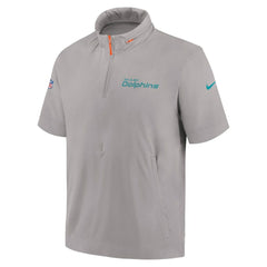 Miami Dolphins 2024 Sideline Coach Short Sleeve Half-Zip Hoodie Jacket Gray | Nike for Sale