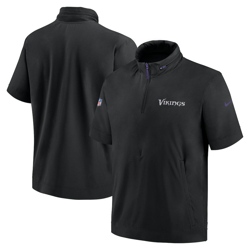 Minnesota Vikings 2024 Sideline Coach Short Sleeve Half-Zip Hoodie Jacket Black | Nike for Sale