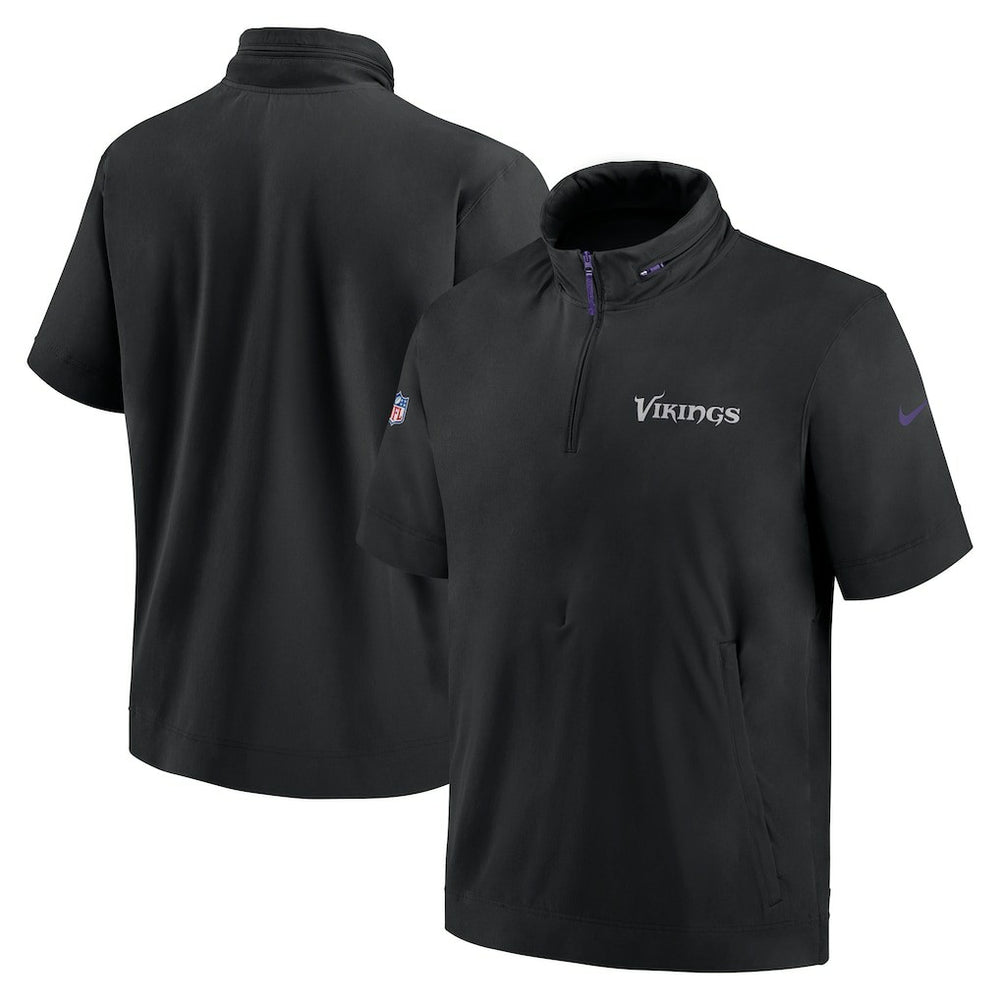 Minnesota Vikings 2024 Sideline Coach Short Sleeve Half-Zip Hoodie Jacket Black | Nike for Sale