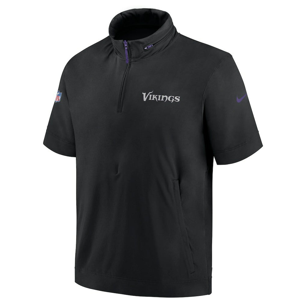 Minnesota Vikings 2024 Sideline Coach Short Sleeve Half-Zip Hoodie Jacket Black | Nike for Sale