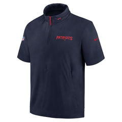 New England Patriots 2024 Sideline Coach Short Sleeve Half-Zip Hoodie Jacket Navy | Nike for Sale