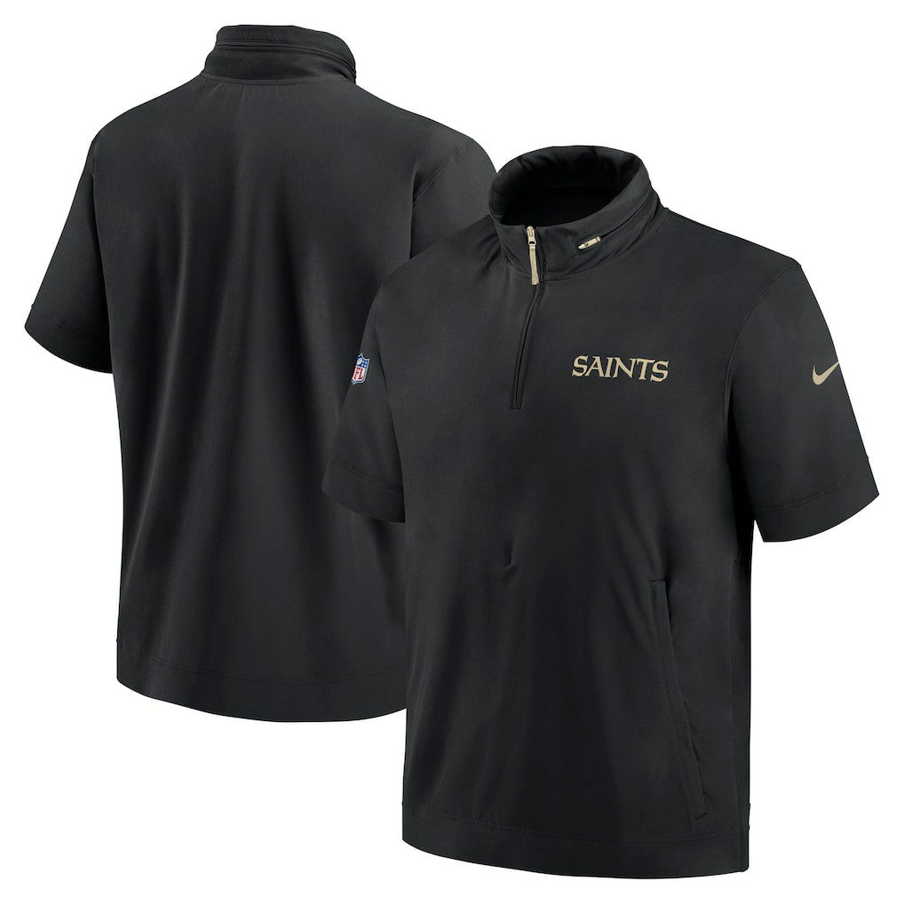 New Orleans Saints 2024 Sideline Coach Short Sleeve Half-Zip Hoodie Jacket Black | Nike for Sale