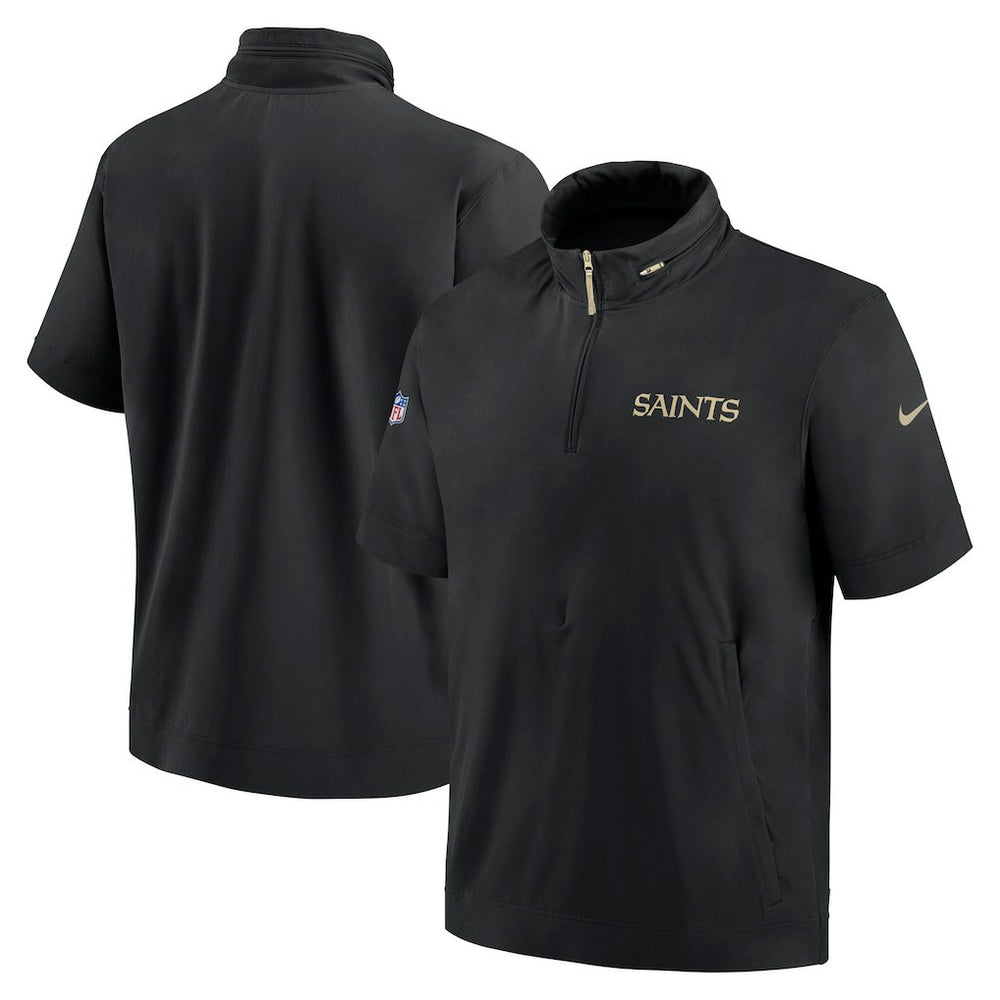 New Orleans Saints 2024 Sideline Coach Short Sleeve Half-Zip Hoodie Jacket Black | Nike for Sale