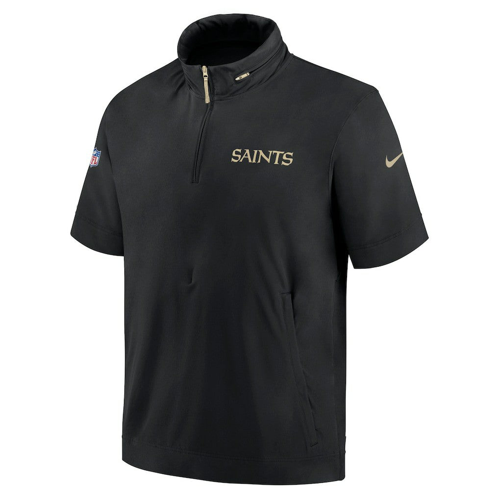 New Orleans Saints 2024 Sideline Coach Short Sleeve Half-Zip Hoodie Jacket Black | Nike for Sale