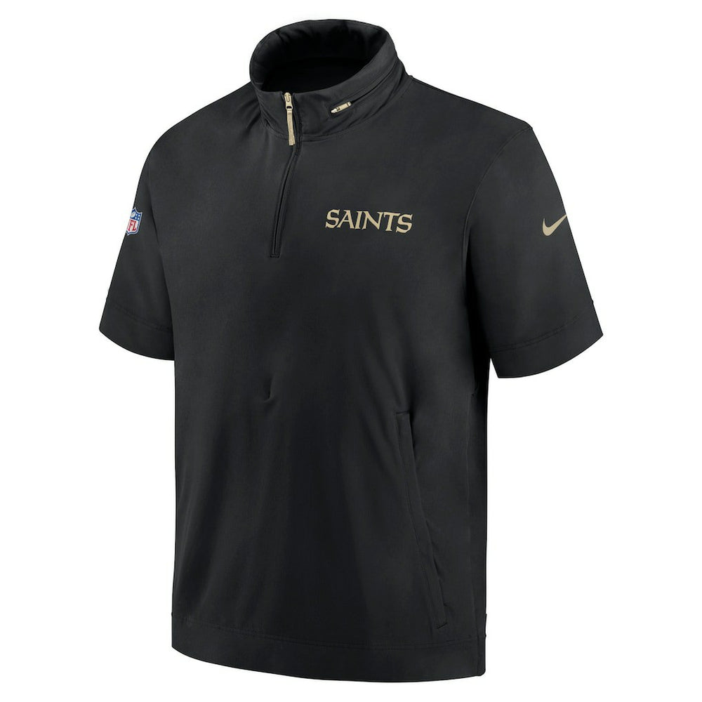 New Orleans Saints 2024 Sideline Coach Short Sleeve Half-Zip Hoodie Jacket Black | Nike for Sale