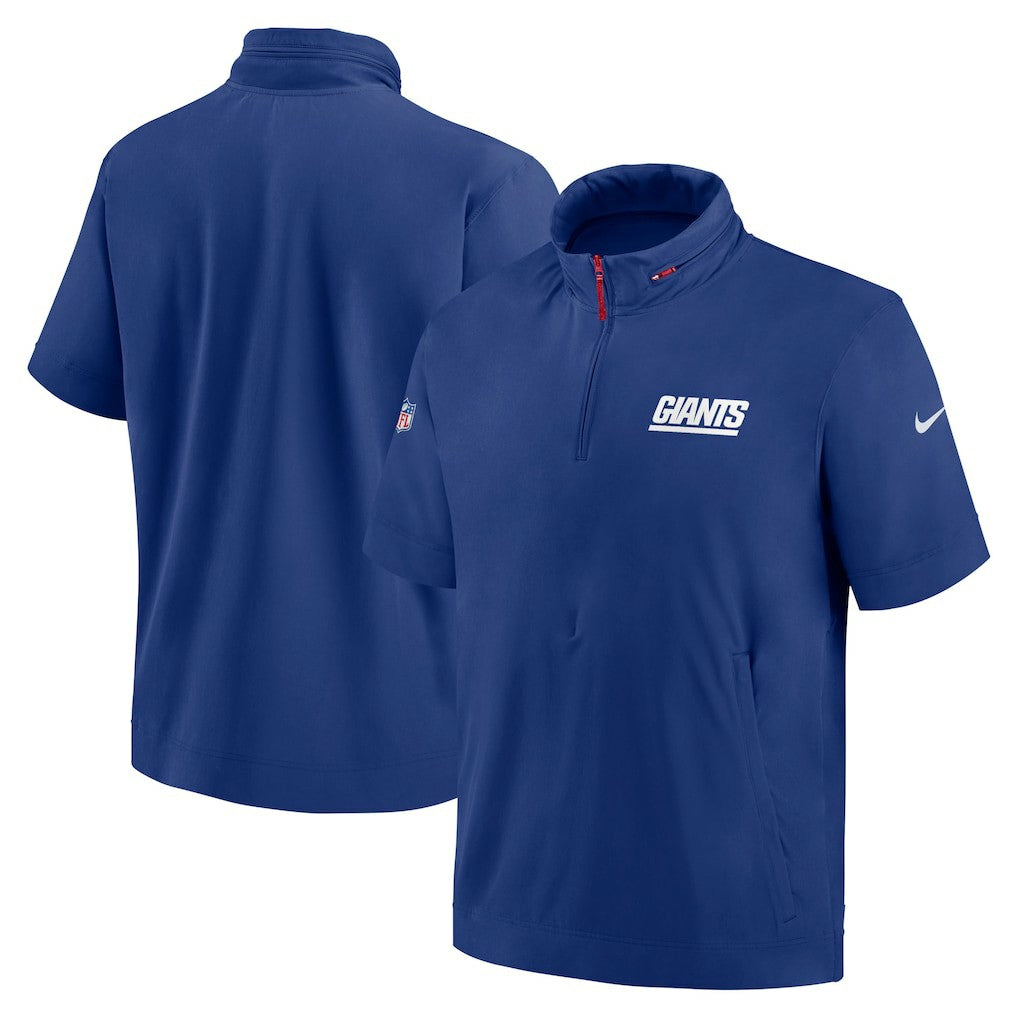 New York Giants 2024 Sideline Coach Short Sleeve Half-Zip Hoodie Jacket Royal | Nike for Sale