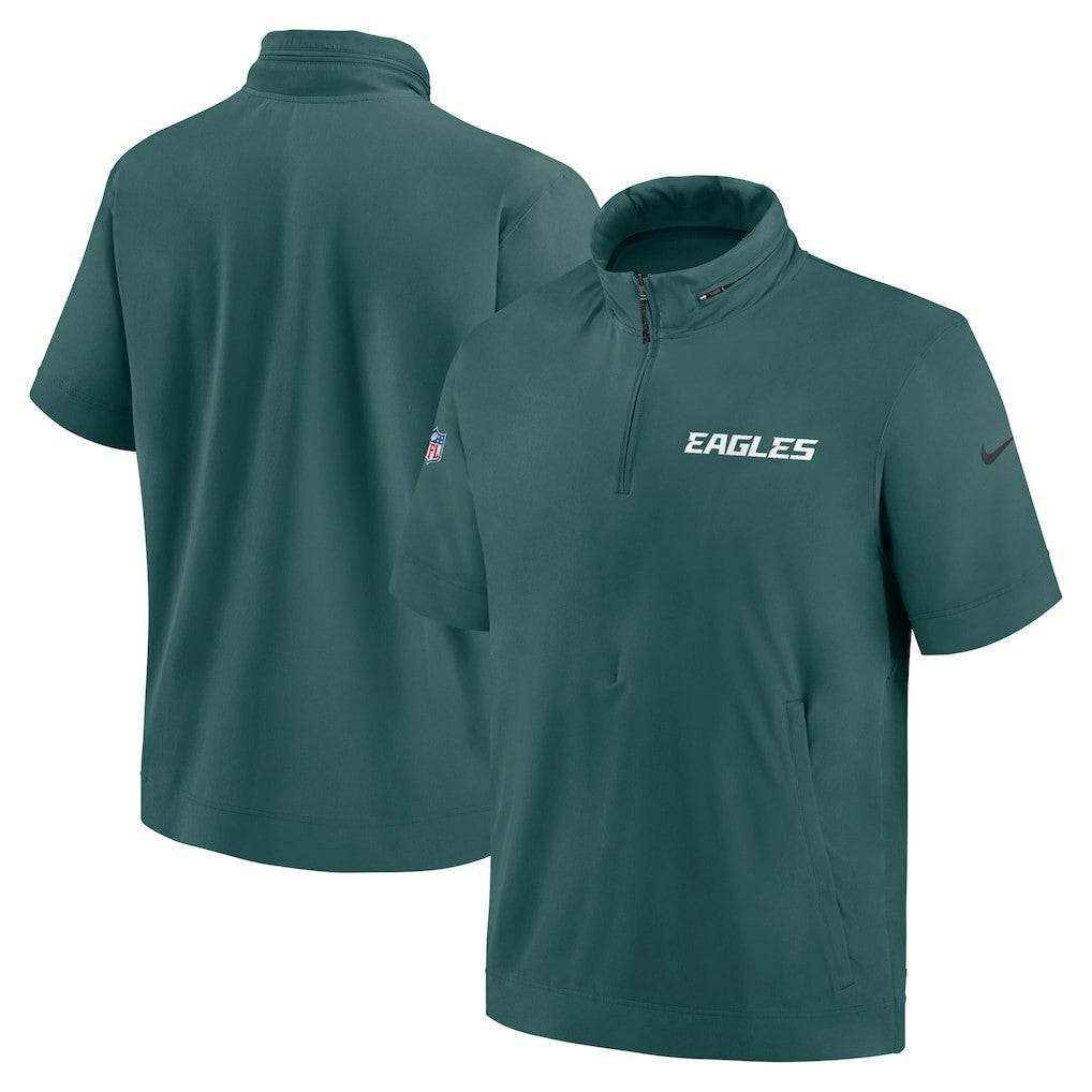 Philadelphia Eagles 2024 Sideline Coach Short Sleeve Half-Zip Hoodie Jacket Midnight Green | Nike for Sale