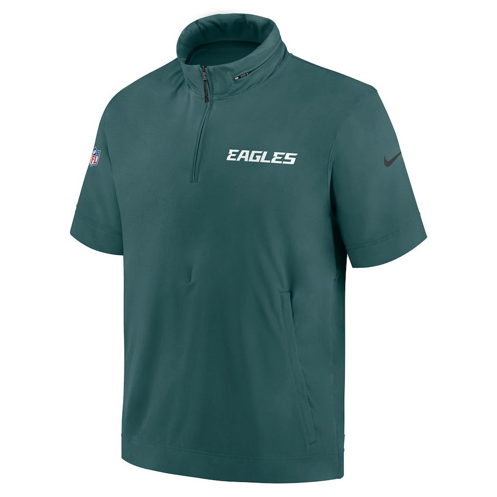 Philadelphia Eagles 2024 Sideline Coach Short Sleeve Half-Zip Hoodie Jacket Midnight Green | Nike for Sale