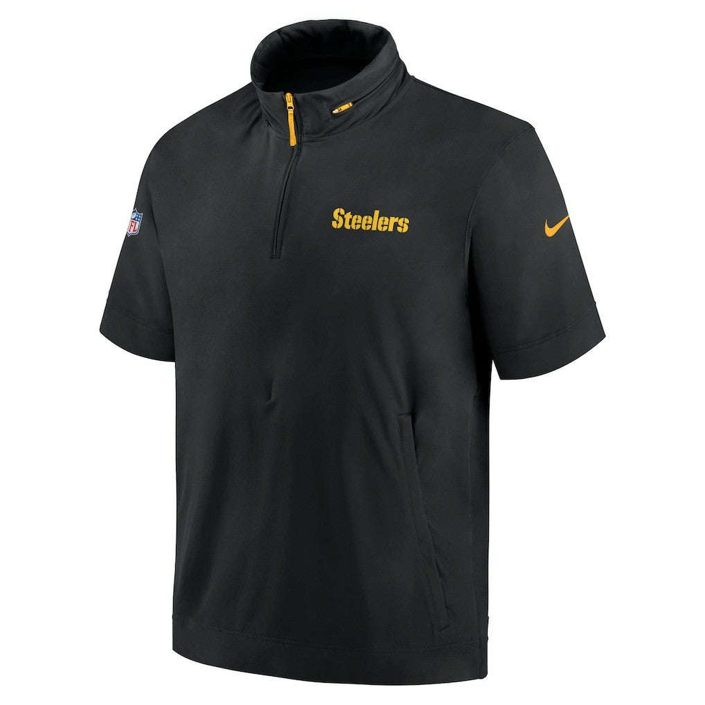 Pittsburgh Steelers 2024 Sideline Coach Short Sleeve Half-Zip Hoodie Jacket Black | Nike for Sale
