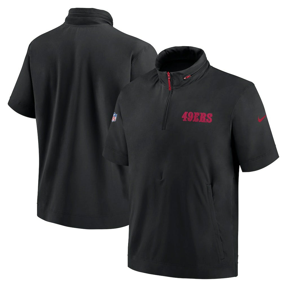 San Francisco 49ers 2024 Sideline Coach Short Sleeve Half-Zip Hoodie Jacket Black | Nike for Sale