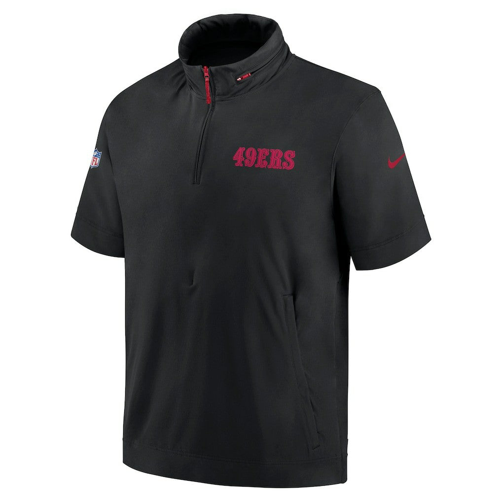 San Francisco 49ers 2024 Sideline Coach Short Sleeve Half-Zip Hoodie Jacket Black | Nike for Sale