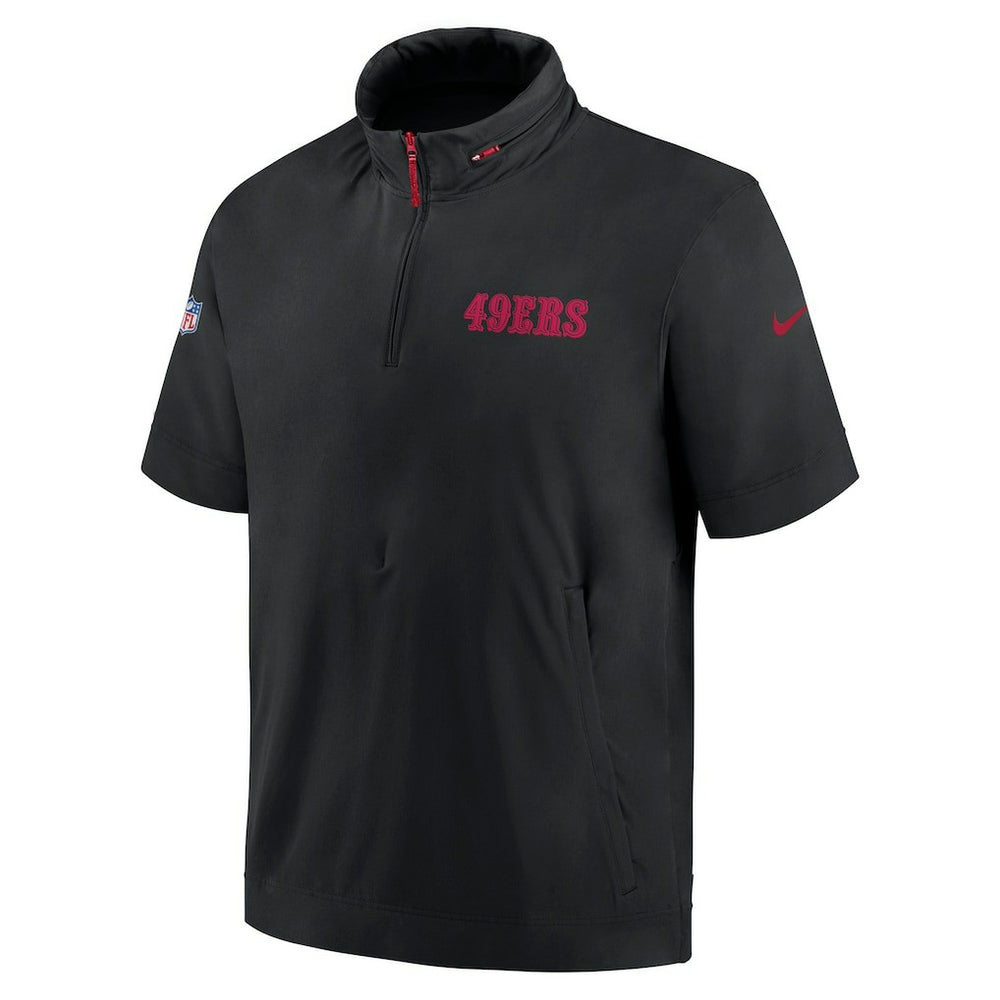 San Francisco 49ers 2024 Sideline Coach Short Sleeve Half-Zip Hoodie Jacket Black | Nike for Sale
