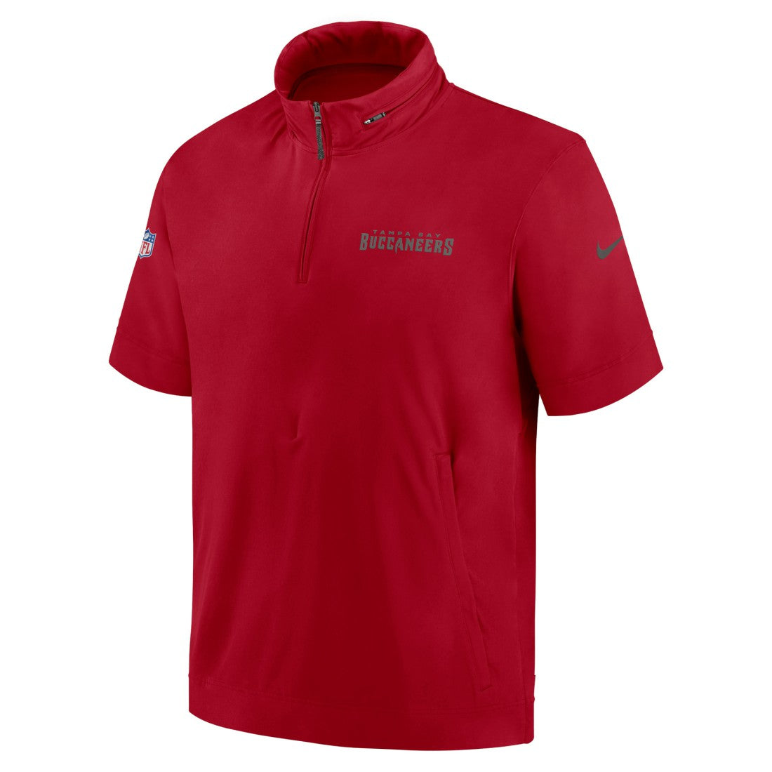 Tampa Bay Buccaneers 2024 Sideline Coach Short Sleeve Half-Zip Hoodie Jacket Red | Nike for Sale