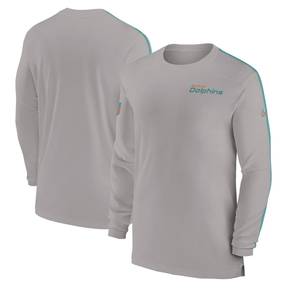 Miami Dolphins Sideline Coach UV Performance Long Sleeve T-Shirt Gray | Nike for Sale