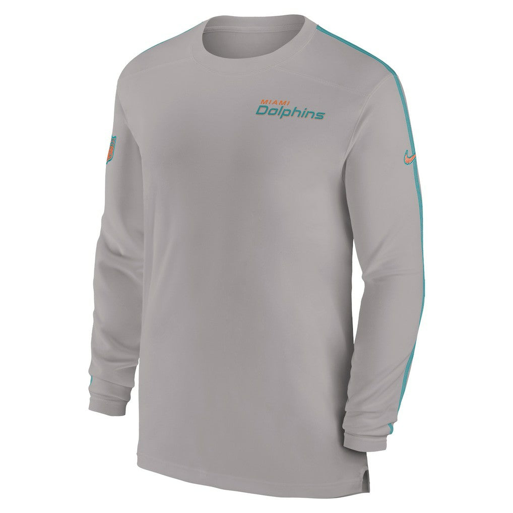Miami Dolphins Sideline Coach UV Performance Long Sleeve T-Shirt Gray | Nike for Sale