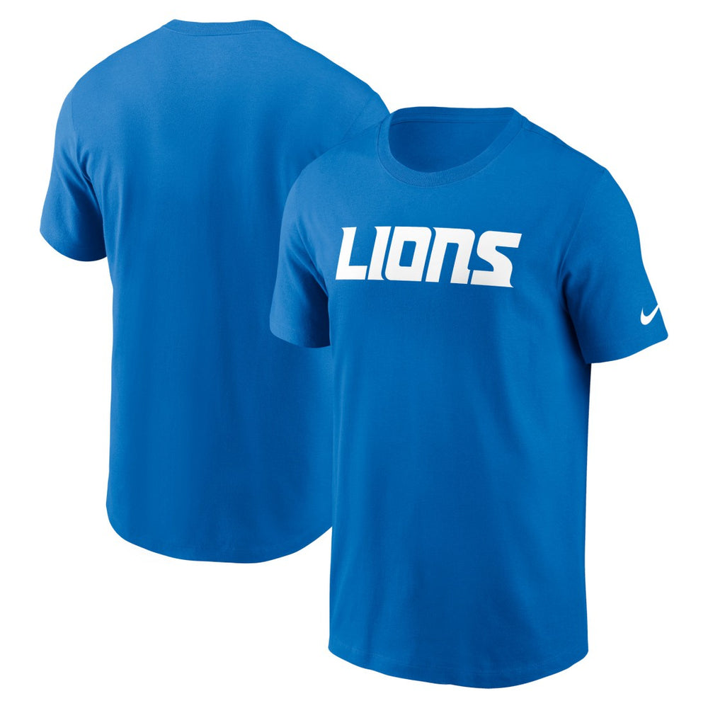 Detroit Lions Primetime Wordmark Essential T-Shirt Blue | Nike for Sale