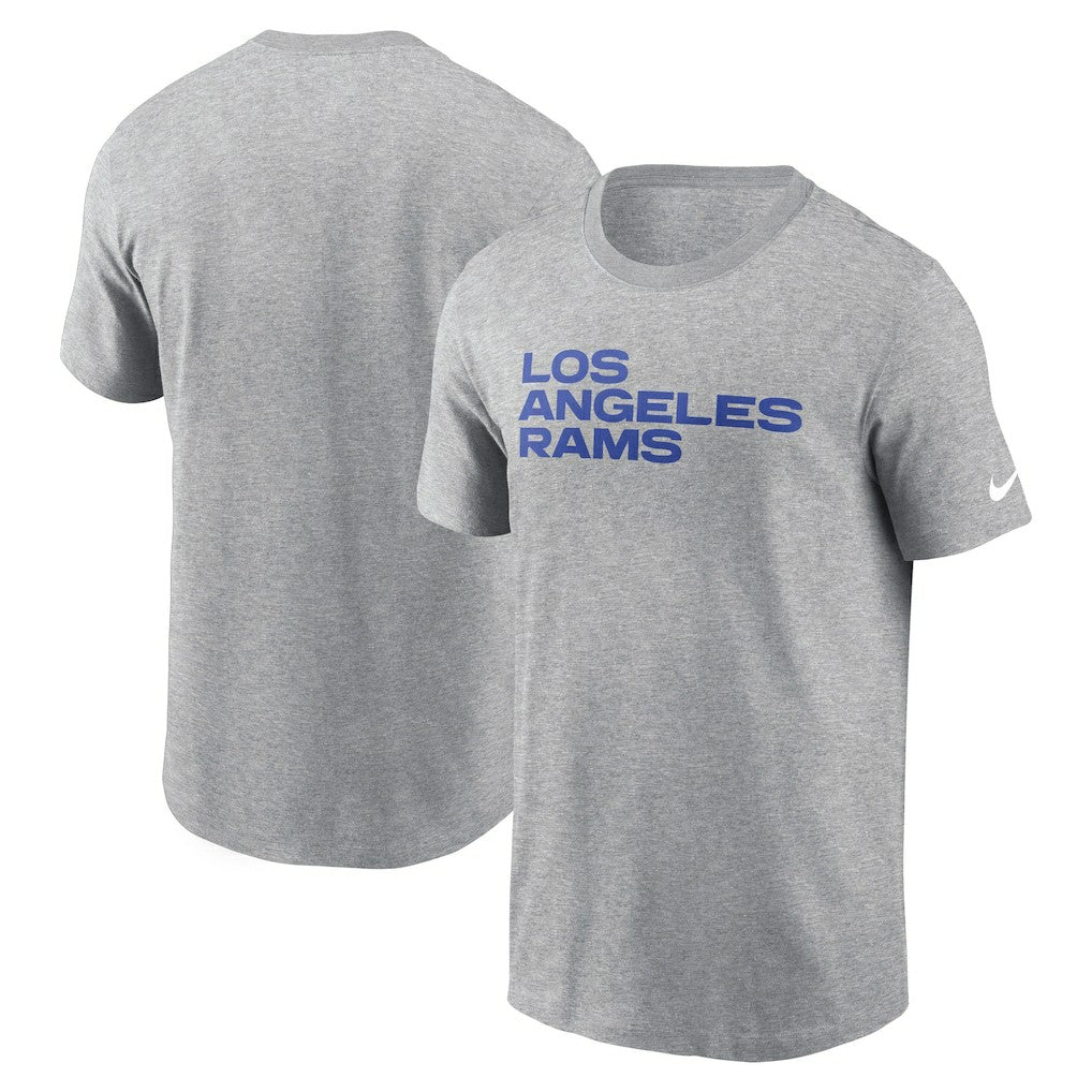 Los Angeles Rams Primetime Wordmark Essential T-Shirt Heather Gray | Nike for Sale