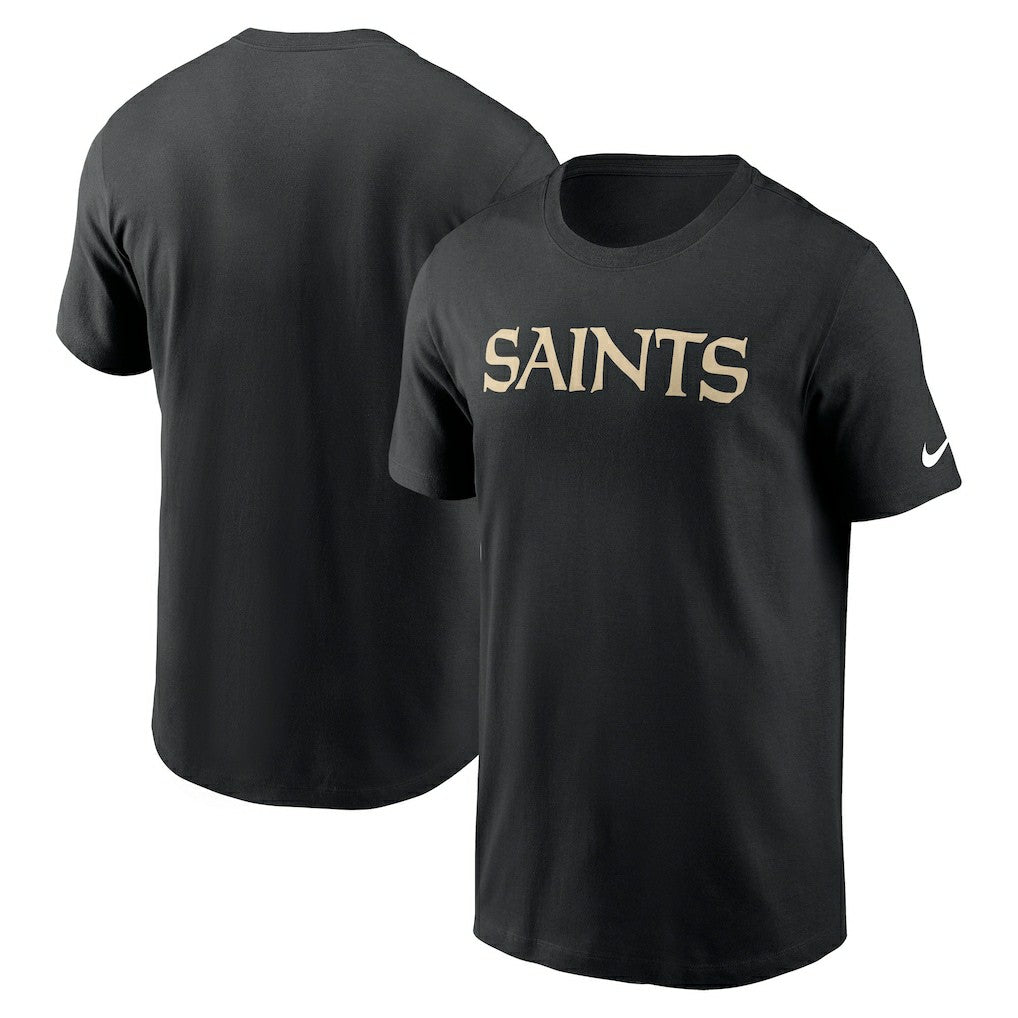 New Orleans Saints Primetime Wordmark Essential T-Shirt Black | Nike for Sale