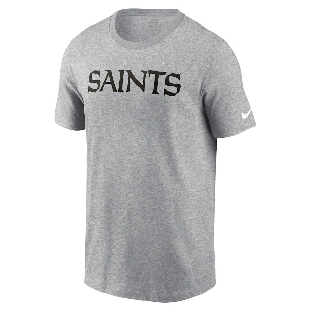 New Orleans Saints Primetime Wordmark Essential T-Shirt Heather Gray | Nike for Sale