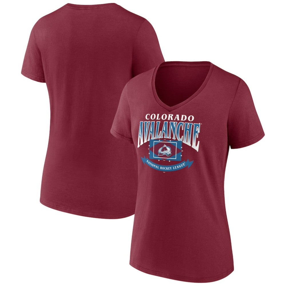 Colorado Avalanche Women's Slapshot V-Neck T-Shirt - Burgundy - NHL
