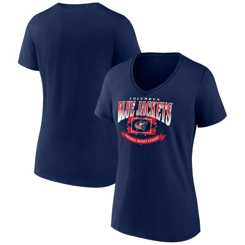 Columbus Blue Jackets Women's Slapshot V-Neck T-Shirt - Navy - NHL