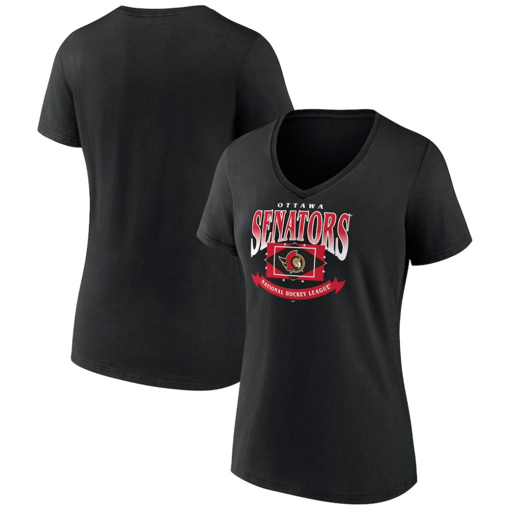 Ottawa Senators Women's Slapshot V-Neck T-Shirt - Black - NHL