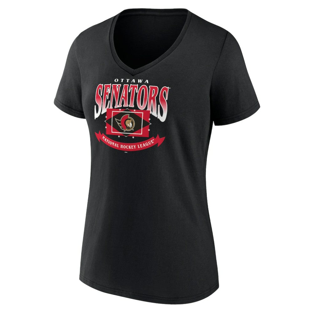 Ottawa Senators Women's Slapshot V-Neck T-Shirt - Black - NHL