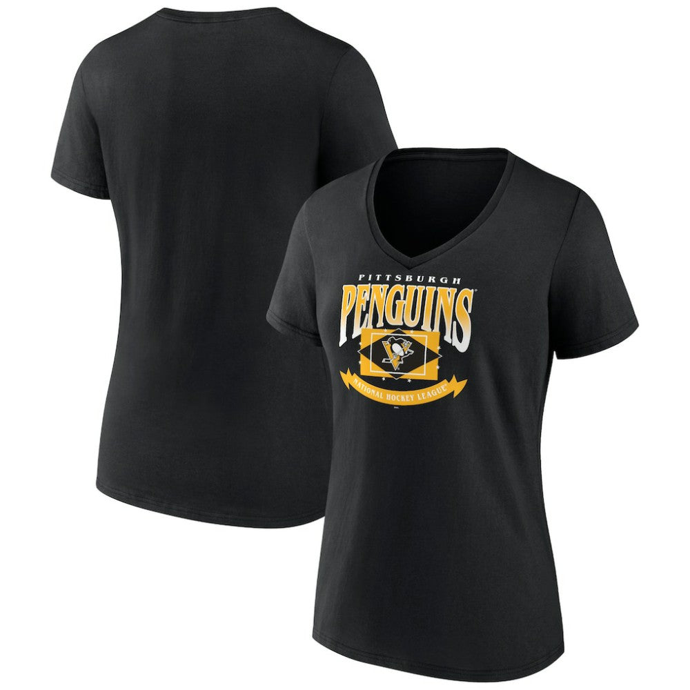 Pittsburgh Penguins Women's Slapshot V-Neck T-Shirt - Black - NHL