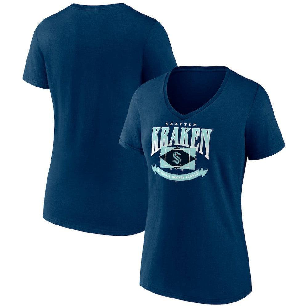 Seattle Kraken Women's Slapshot V-Neck T-Shirt - Deep Sea Blue - NHL