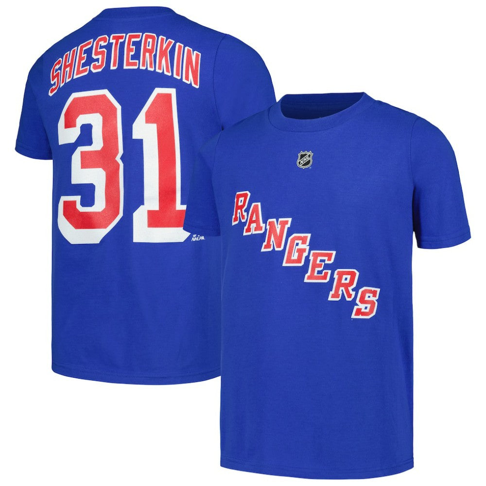 Igor Shesterkin New York Rangers Youth Player Name & Number T-Shirt - Blue - NHL