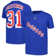 Igor Shesterkin New York Rangers Youth Player Name & Number T-Shirt - Blue - NHL
