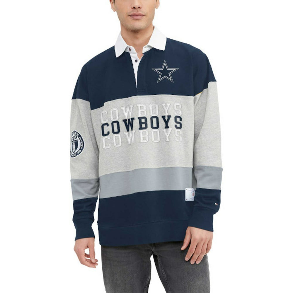 Dallas Cowboys Tommy Hilfiger Connor Oversized Rugby Long Sleeve Polo Heather Gray/Navy | NFL